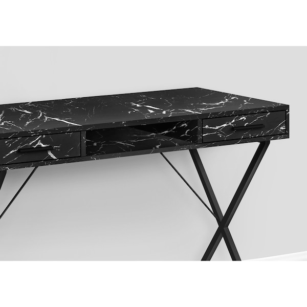 Computer Desk, Home Office, Laptop, Storage Drawers, 42L, Work, Metal, Black Marble Look